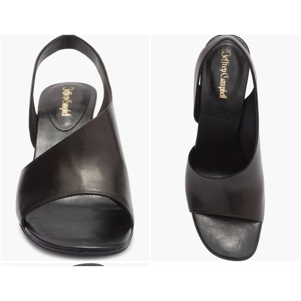 New Jeffrey Campbell Pastiche Half d'Orsay Sandal Heels Black Leather Size 10